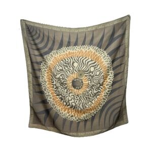 FENDI Silk Scarf 34x34" Square Made‎ In Italy Logo Brown